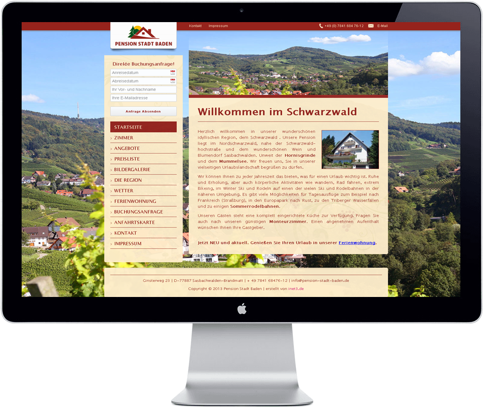 Kundenreferenz Webseite Pension Stadt Baden